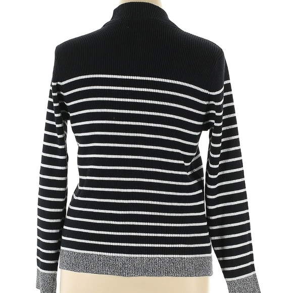Karen Scott Navy White Gray Striped Turtleneck Sweater XL - Picture 2 of 5